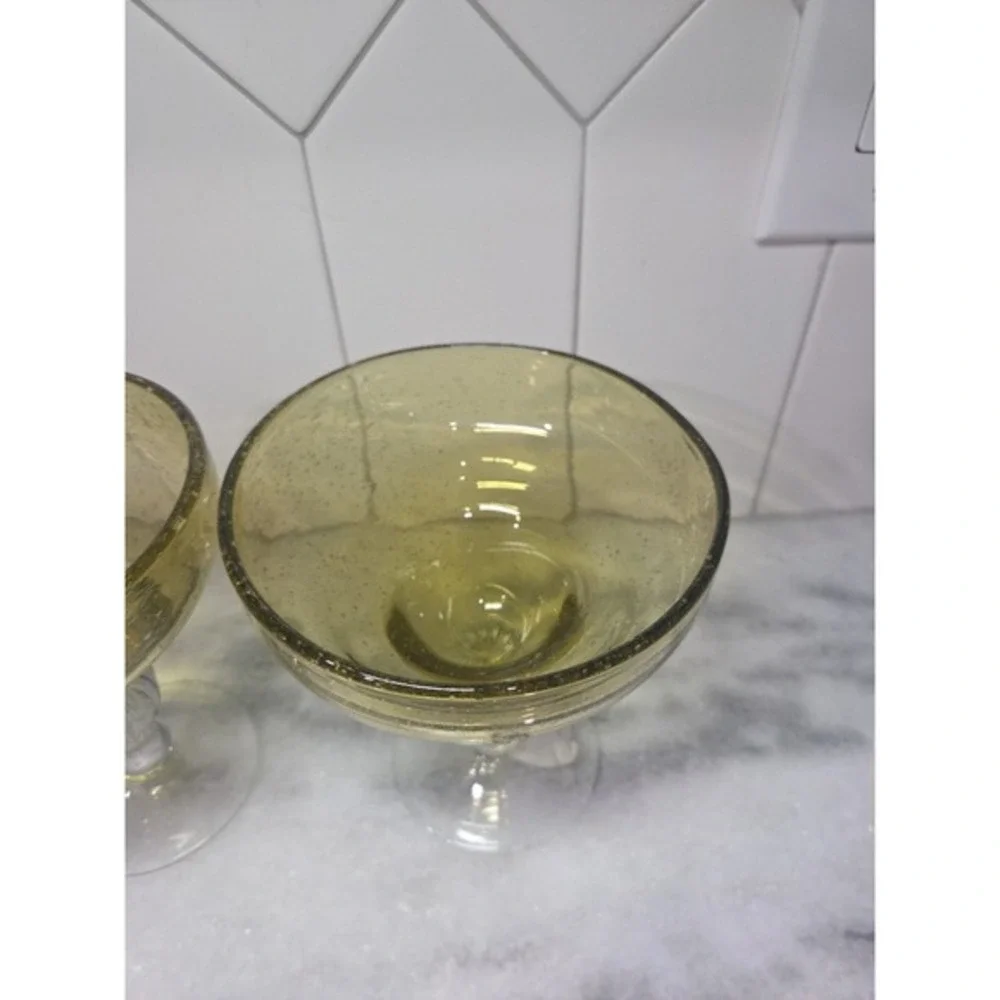 Pier 1 Hand Blown Margarita Glasses, Amber Bubble Design, Set of 2, Cocktail‎